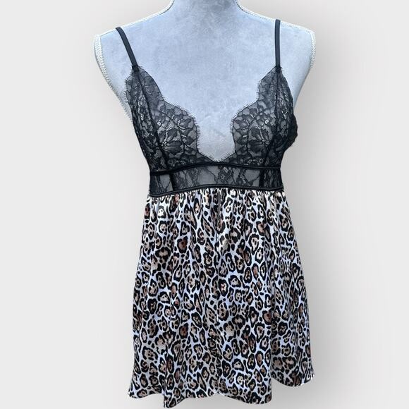 VICTORIA’S SECRET Leopard Lace Babydoll Slip Small Sheer Lingerie Nightie - Picture 1 of 8